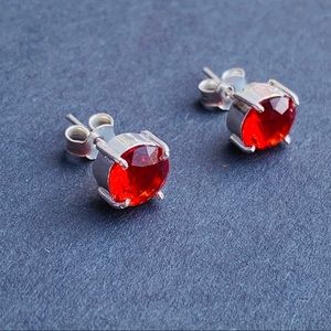 Red Garnet Gemstone Sterling Silver Stud Earrings
